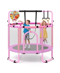 Gymax 60'' Trampoline for Kids with Enclosure with Adjustable Gymnastics Bar Swing Toys