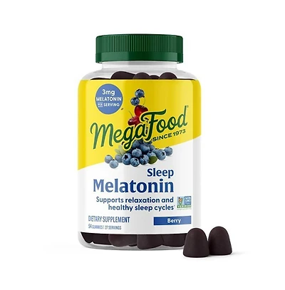 MegaFood Melatonin Gummies 3mg Sleep Support for Adults 54 Berry Gummies