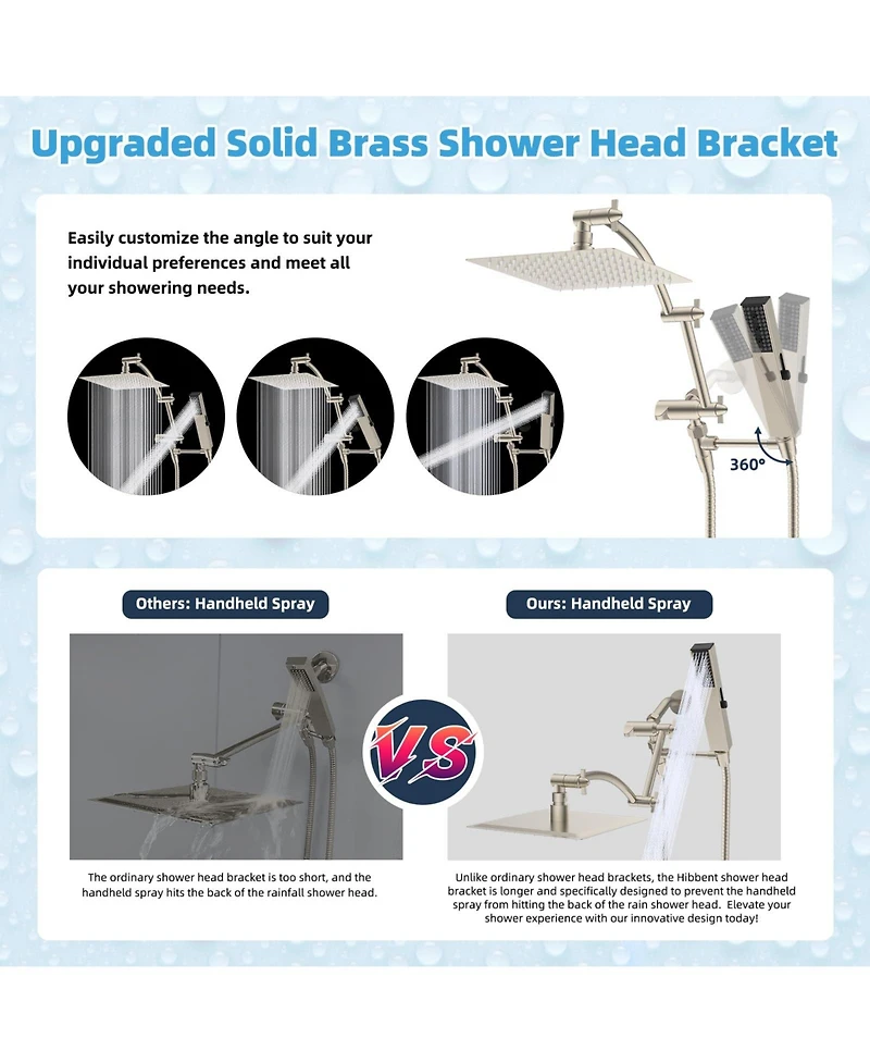 Cyqbd 8'' Metal Rainfall Shower Head Handheld Wand Extension Arm Hose Kit