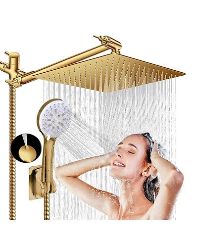 Cyqbd 8" Shower Head Rain Handheld Spray 6 Settings Hose Extension Arm Water Saving