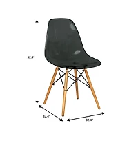 LeisureMod Cresco Modern Molded Acrylic Dining Chair with Eiffel Base and Beech Wood Dowel Legs Ergonomic Curved Seat Accent Side