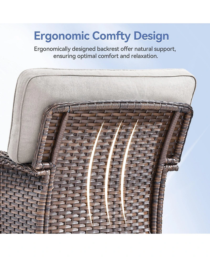 Pocassy 4 Pieces Patio Conversation Set, Wicker Chairs Set of 2 and Ottomans with Cushions, High Back Curved Armrest