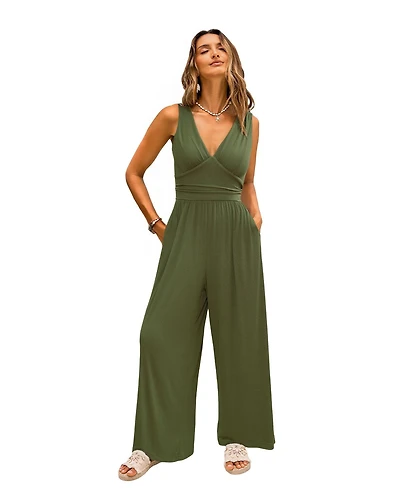 Cupshe Women's V-Neckline Pull-On Wide-Leg Pants