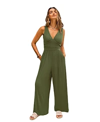 Cupshe Women's V-Neckline Pull-On Wide-Leg Pants