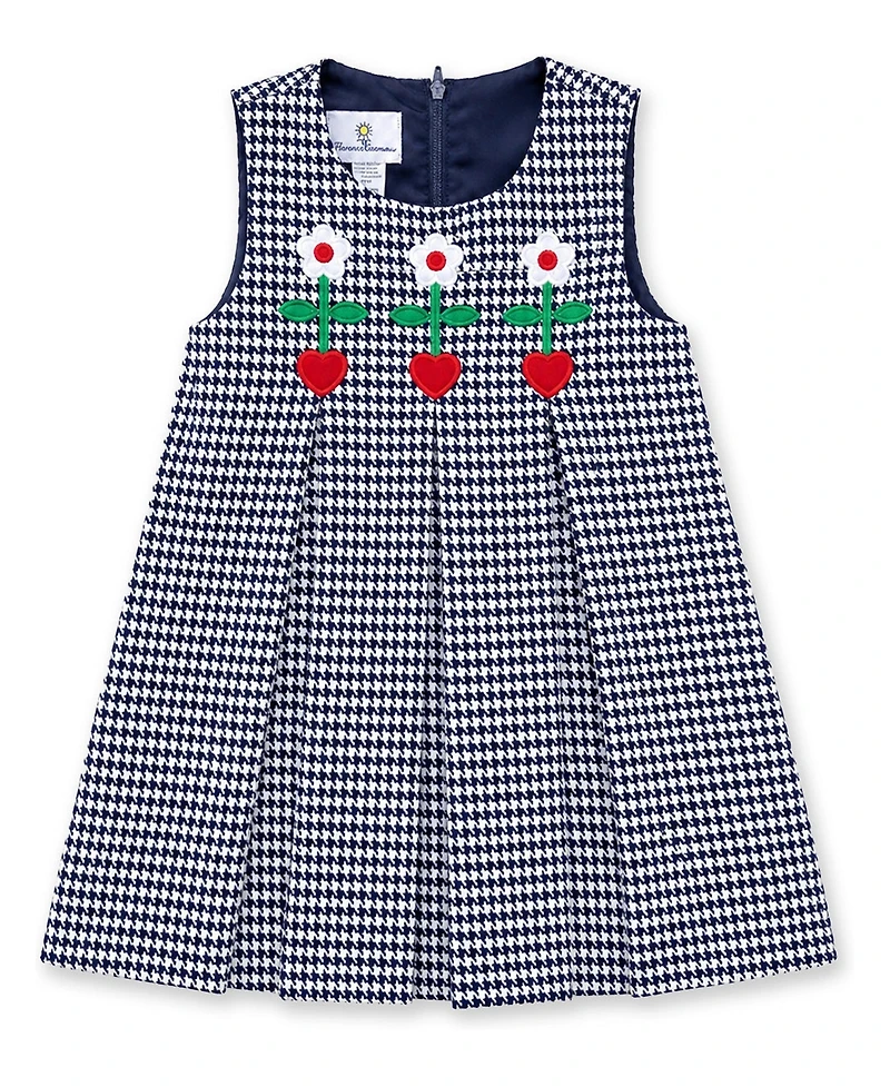 Florence Eiseman Toddler Girls' 2T-5T Houndstooth A-Line Applique Hearts and Flowers Dress