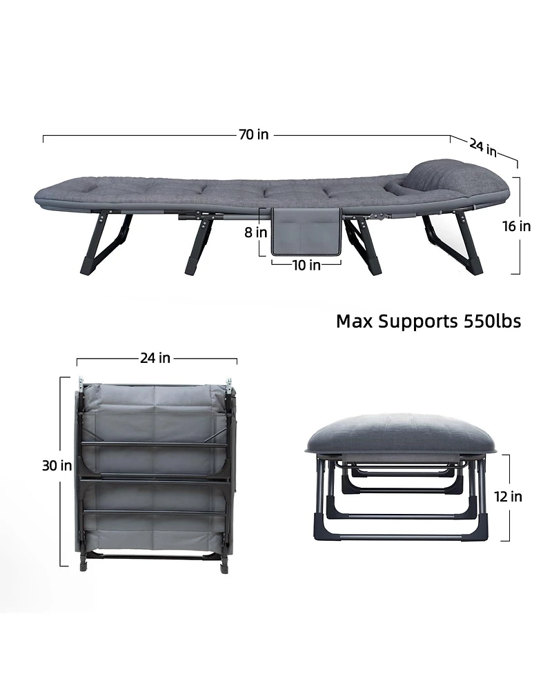 Piscifun Heavy Duty Folding Camping Bed Adjustable Portable With Mattress For Adults 550 Lbs Capacity