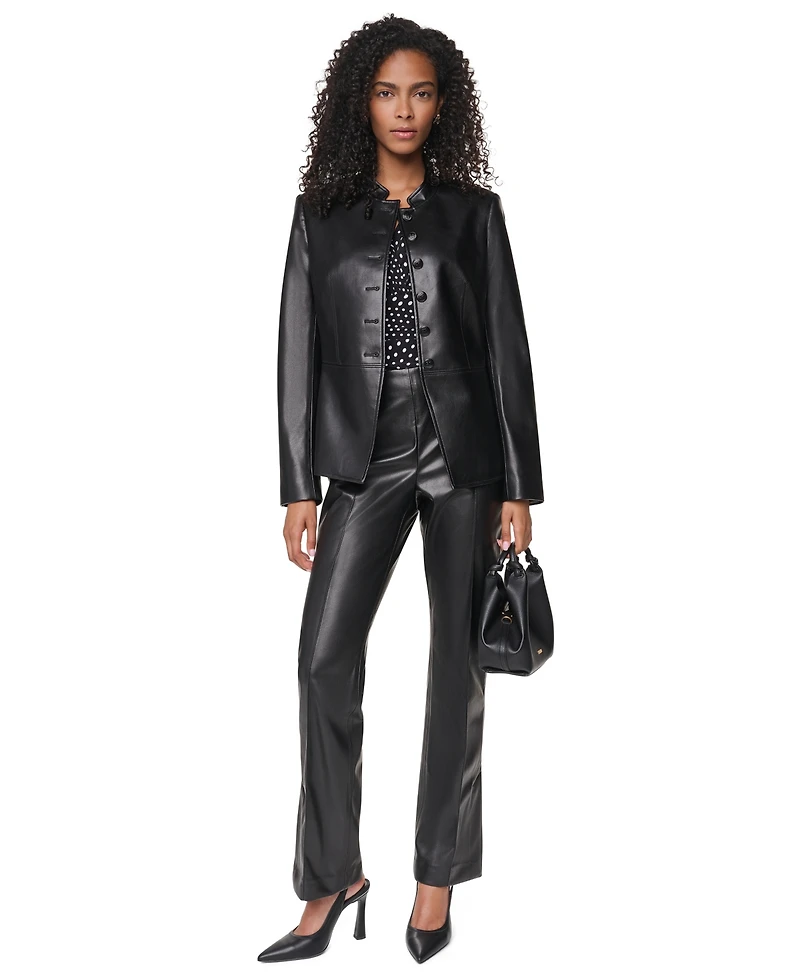 Dkny Women's Shoulder-Padded Long-Sleeve Faux Leather Jacket