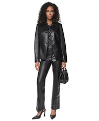 Dkny Women's Shoulder-Padded Long-Sleeve Faux Leather Jacket