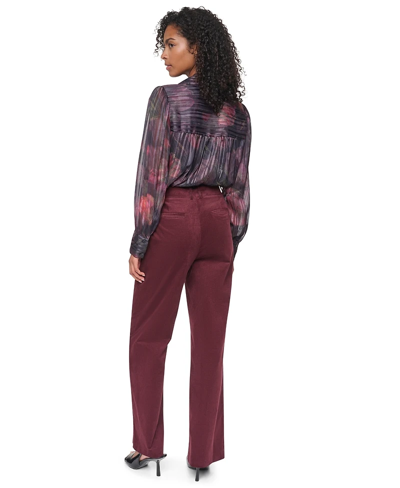 Dkny Women's Stretch High-Waisted Straight-Leg Corduroy Pants