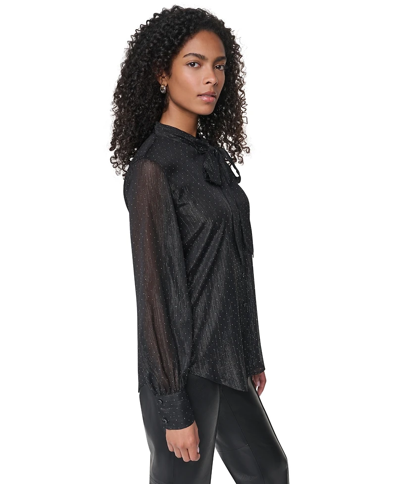 Dkny Women's Long-Sleeve Polka-Dot Tie-Neck Blouse