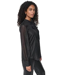 Dkny Women's Long-Sleeve Polka-Dot Tie-Neck Blouse
