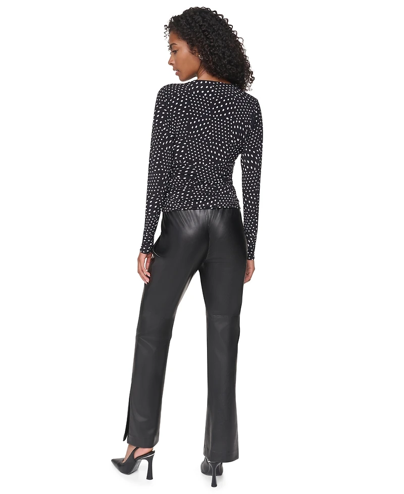 Dkny Women's Long-Sleeve Polka-Dot V-Neck Blouse