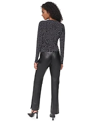 Dkny Women's Long-Sleeve Polka-Dot V-Neck Blouse