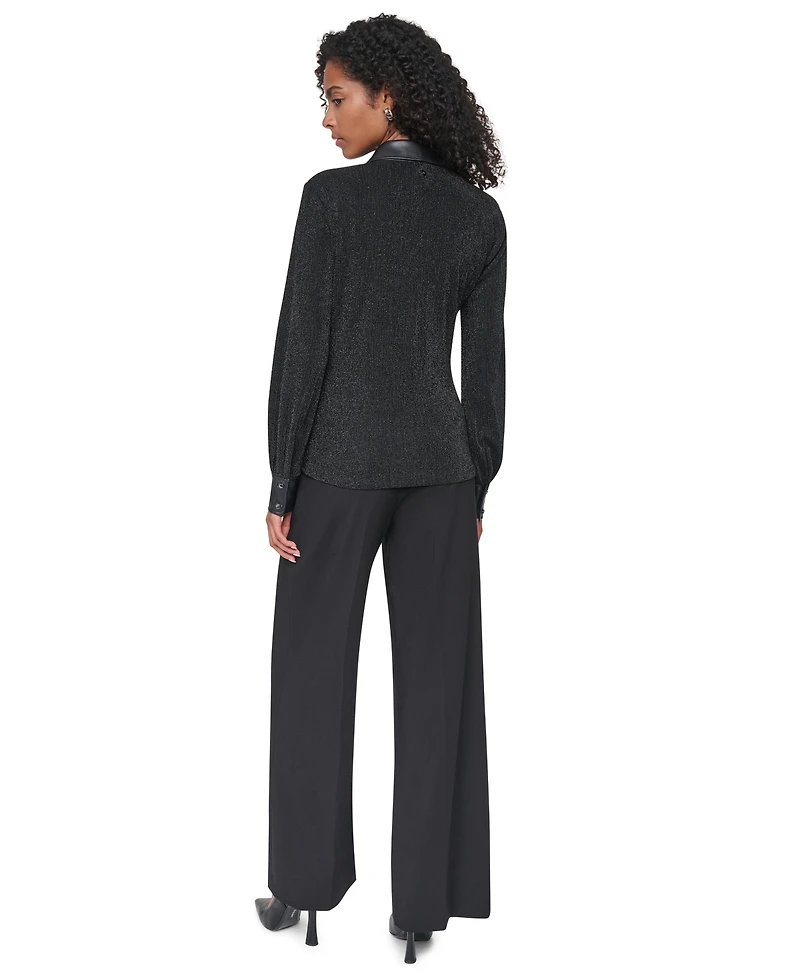 Dkny Women's Sparkle Knit Twist-Front Long-Sleeve Blouse