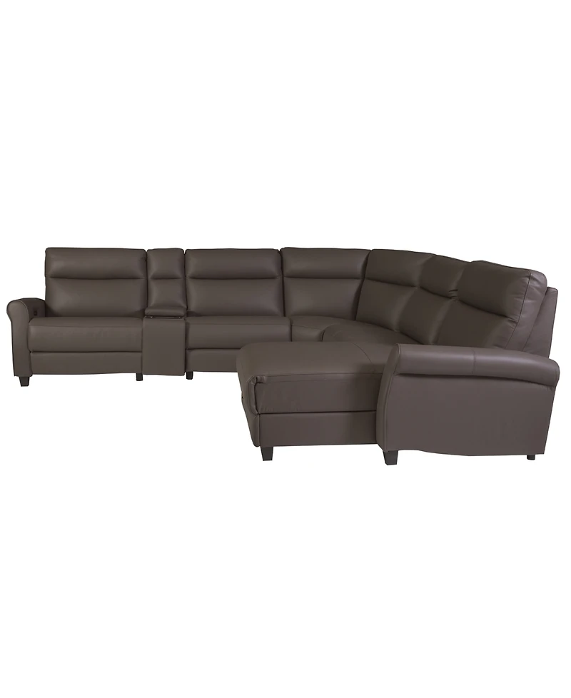 Thandler 6-Piece Leather Chaise Sectional with Power Recliners and Storage Console, Exclusively at Macy's