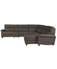 Thandler 6-Piece Leather Chaise Sectional with Power Recliners and Storage Console, Exclusively at Macy's