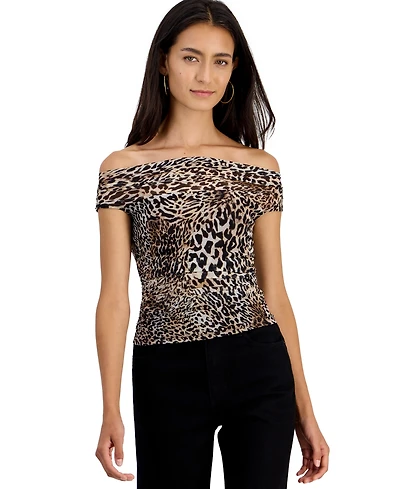 Guess Women's Zuri Leopard-Print Off-the-Shoulder Sleeveless Top