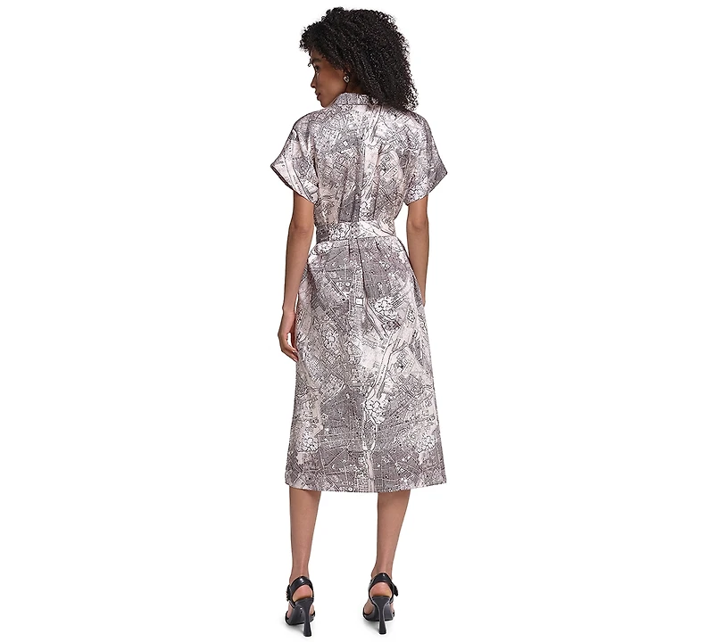 Karl Lagerfeld Paris Women's Printed Twill Midi Shirt Dress