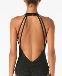 Vince Camuto Women's Plunge V-Neck Crochet Ruched One-Piece Swimsuit