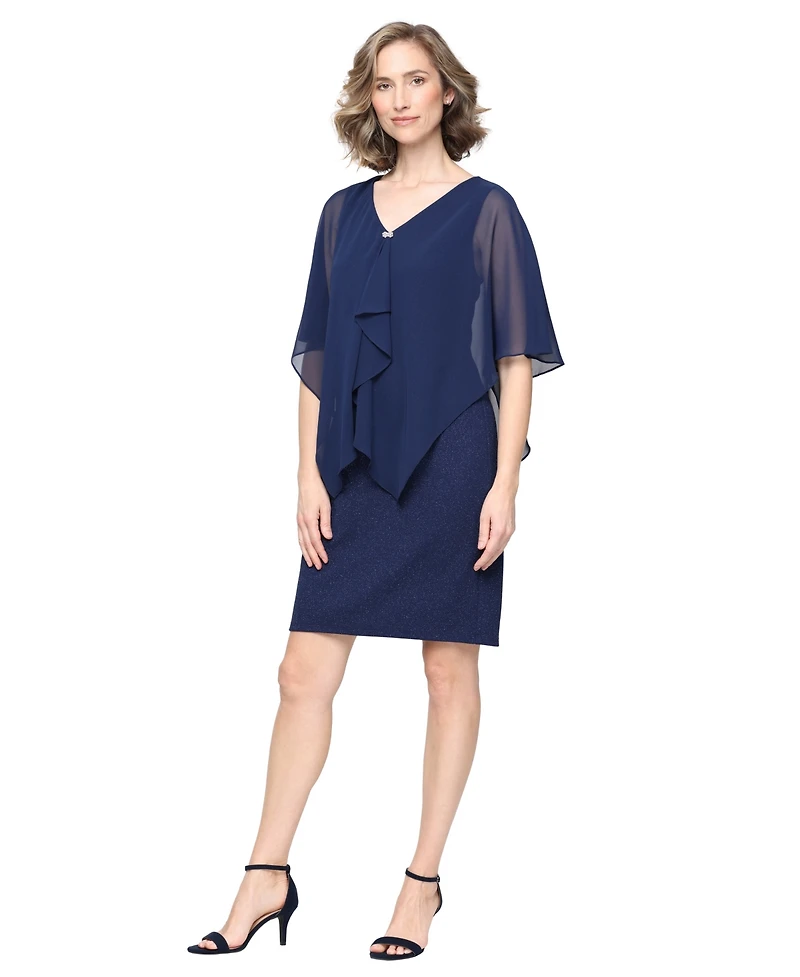 Sl Fashions Women's V-Neck Short-Sleeve Ruffle Wrap Dress