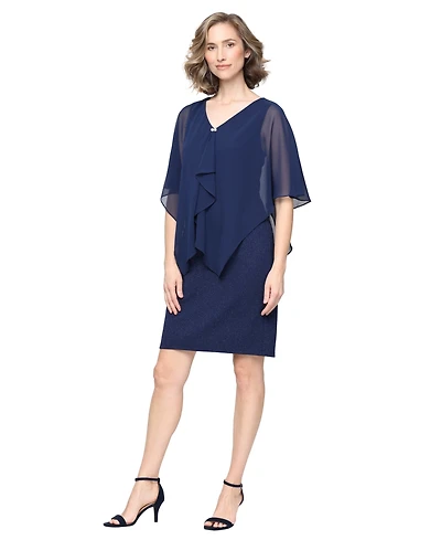 Sl Fashions Women's V-Neck Short-Sleeve Ruffle Wrap Dress