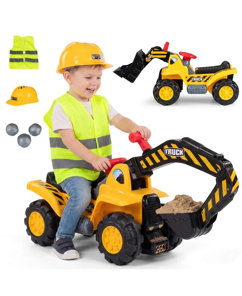 Sugift 3-in-1 Excavator and Bulldozer Ride-On with Sound Effects, 55 lbs., Ages 2+