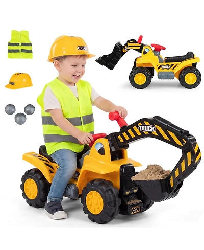 Sugift 3-in-1 Excavator and Bulldozer Ride-On with Sound Effects, 55 lbs., Ages 2+
