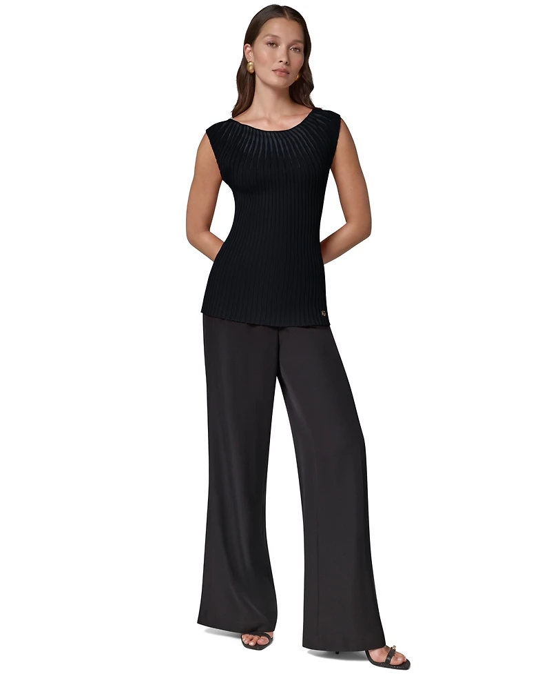 Donna Karan New York Women's Crewneck Sleeveless Ribbed Pullover Sweater