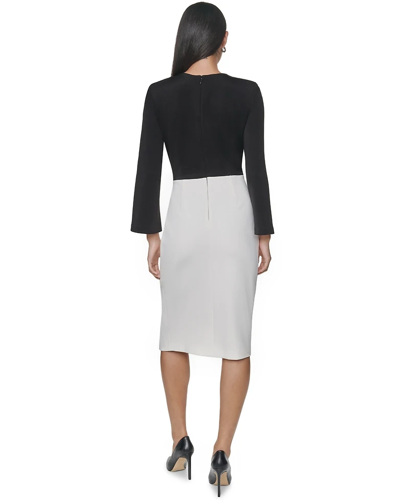 Calvin Klein Women's Colorblock Rhinestone Bell-Sleeve Midi Dress