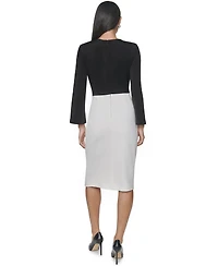 Calvin Klein Women's Colorblock Rhinestone Bell-Sleeve Midi Dress
