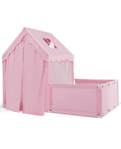 Sugift 2-in-1 Play Tent and Playpen with Star String Lights and Washable Mat, Ages 3+