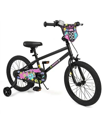 Sugift Street Art Series 18" Kids Bike with Custom Number Plate and Training Wheels, Ages 4-8