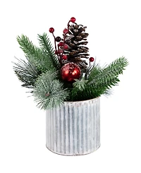 Northlight Frosted Pine Berries and Pine Cones 12" Floral Arrangement in Tin Pot
