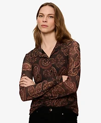 Sanctuary Petite Long-Sleeve Mesh Paisley Blouse