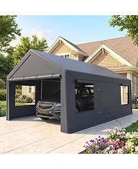 Gymax 10x20 Ft Portable Garage 2 Doors and 4 Roll Up Mesh Windows Pe Cover for Car