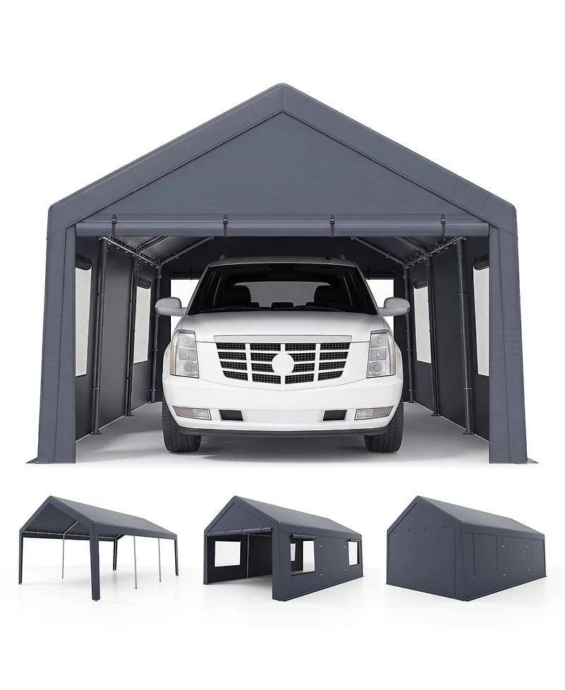 Gymax 10x20 Ft Portable Garage 2 Doors and 4 Roll Up Mesh Windows Pe Cover for Car