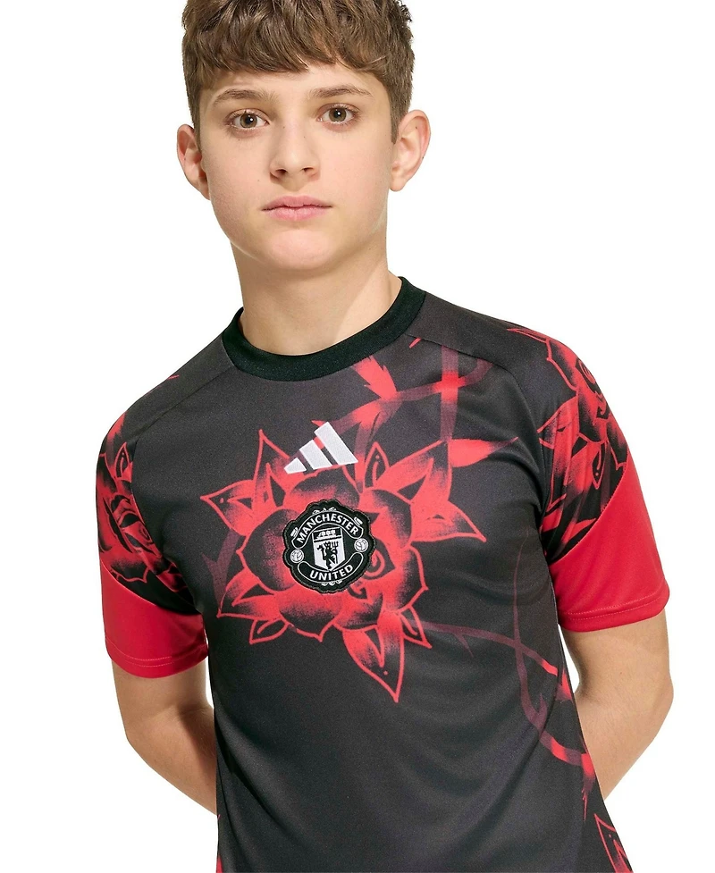 Adidas Boys' and Girls' Manchester United Pre-Match Raglan Short-Sleeve T-Shirt