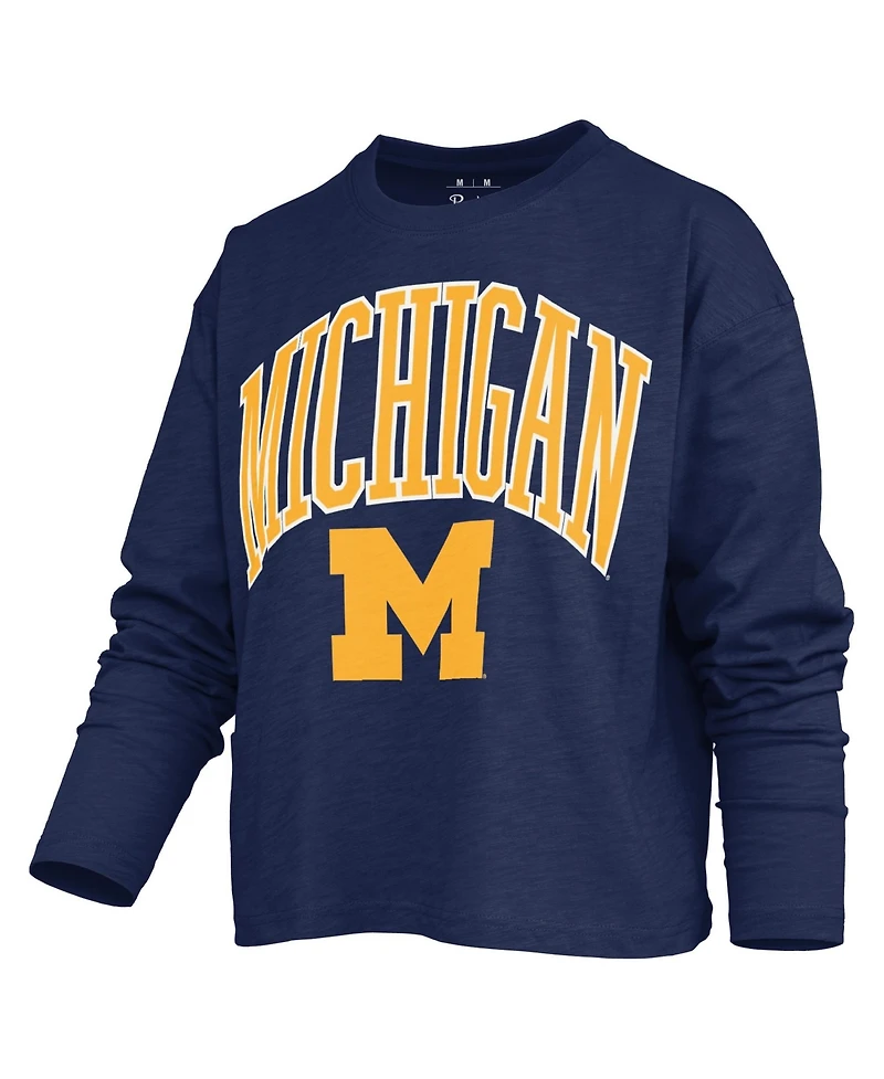 Pressbox Women's Michigan Wolverines Motley Boxy Burnout Long-Sleeve T-Shirt