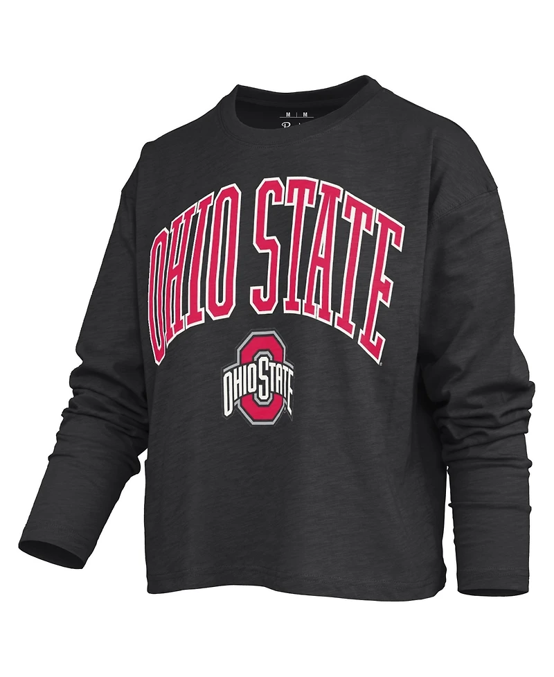 Pressbox Women's Ohio State Buckeyes Motley Burnout Boxy Long Sleeve T-Shirt