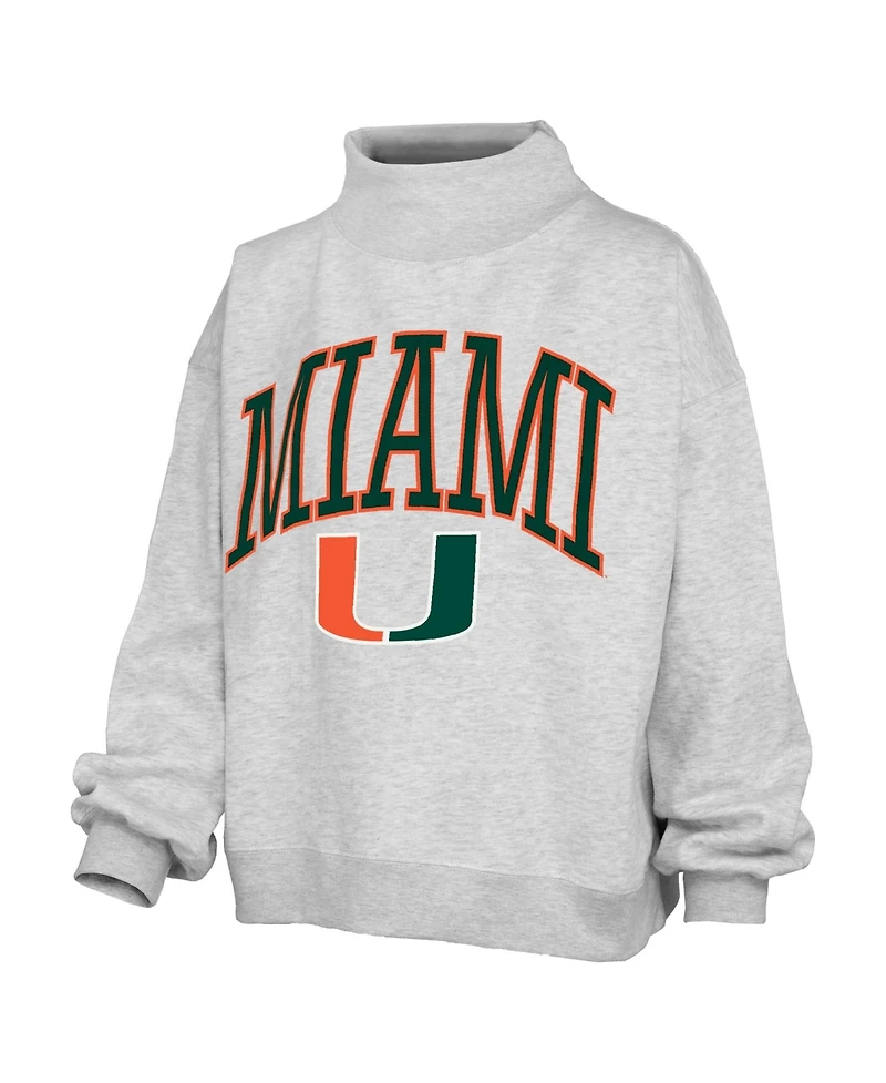 Pressbox Women's Miami Hurricanes Nelson Texture Lingo Mock Neck Oversized Fleece Sweatshirt