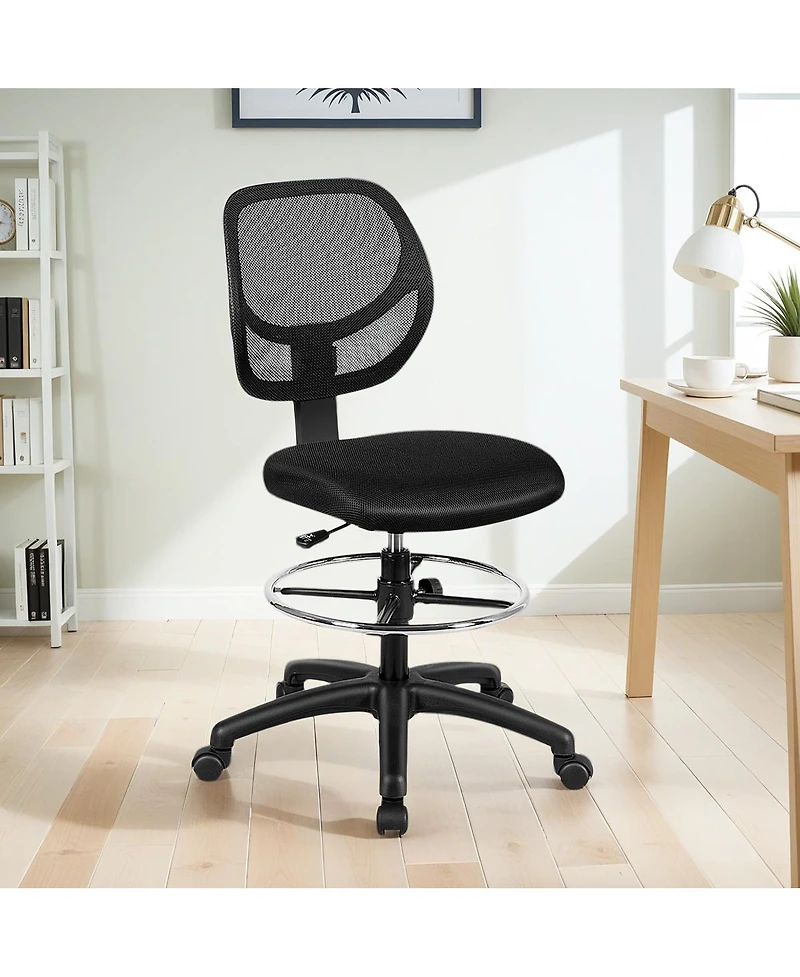 Gymax 2Pieces Mesh Drafting Chair Mid Back Office Chair Adjustable Height With Footrest