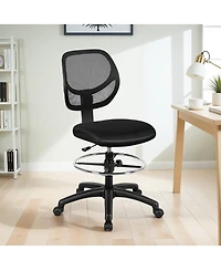 Gymax 2Pieces Mesh Drafting Chair Mid Back Office Chair Adjustable Height With Footrest