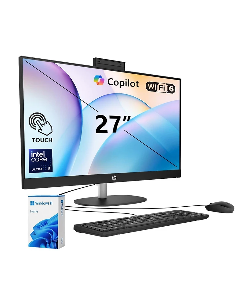 Hp Essential 27 In Fhd Touch All-in-One, Ultra 5 225U, 64GB DDR5, 2TB Ssd, Wi-Fi 6, Copilot Ai, Kb and Mouse