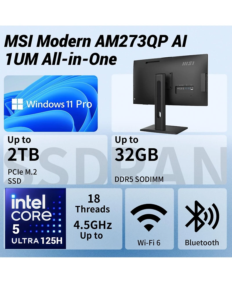 Msi Modern AM273QP Ai 1UM 27" All-in-One Intel Core Ultra 5, Windows 11 Pro