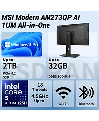 Msi Modern AM273QP Ai 1UM 27" Qhd Intel Core Ultra 5, 16GB DDR5, 1TB Ssd, Windows 11 Pro All-in-One