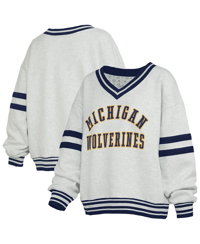 Pressbox Women's Michigan Wolverines Oates V-Neck Tackle Twill Oversized Sweatshirt