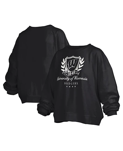 Pressbox Women's Wisconsin Badgers Big Aug Script Janice Oversized Cropped Graphic Crewneck Pullover Sweatshirt