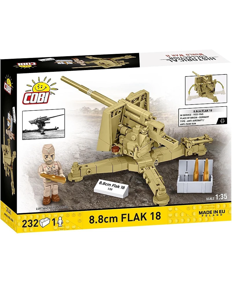 Cobi Historical Collection Wwii 8.8 cm Flak 18 (Dak) Cannon 232-Piece Building Set, Ages 9+