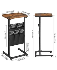 Slickblue C Shaped Side Table Set of 2 with Storage Bags Slim Snack Tables for Living Room