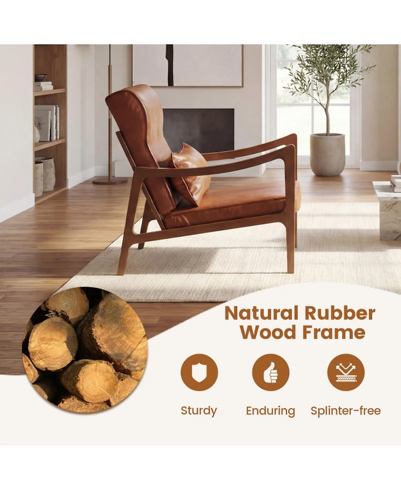 Sugift Modern Accent Chair Upholstered Faux Leather Armchair with Removable Lumbar Pillow